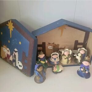 2004 BAF Children Nativity in a Box Polymer Clay Set Ornamental Figures & Manger